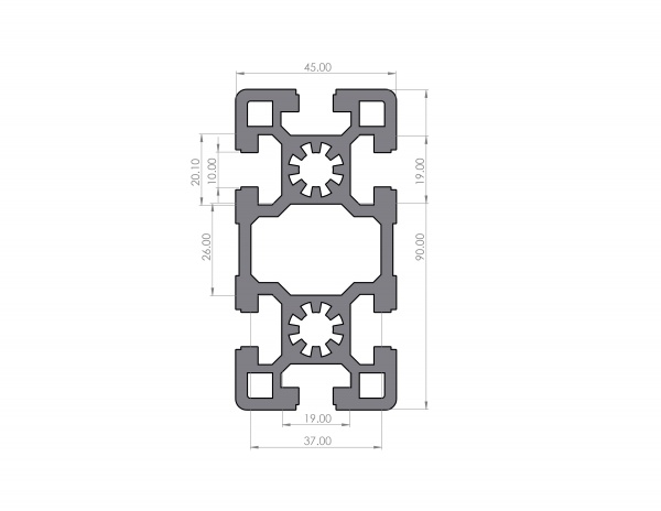 Aluminium profile 45x90 groove 10 heavy B-type